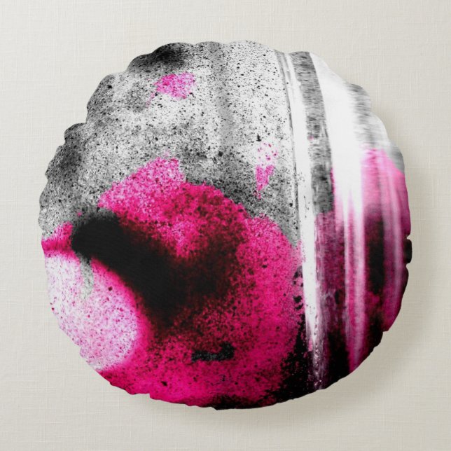 Abstraktes Fuchsia, Grau und Schwarzes Gran Foto K Rundes Kissen (Vorderseite)
