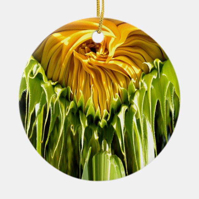Abstraktes funky Retro Sonnenblume, ängstliche Geo Keramik Ornament (Vorne)