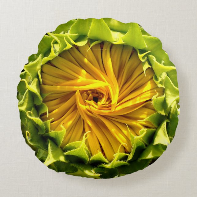Abstraktes funky Retro Sonnenblume, ängstliche Geo Rundes Kissen (Vorderseite)