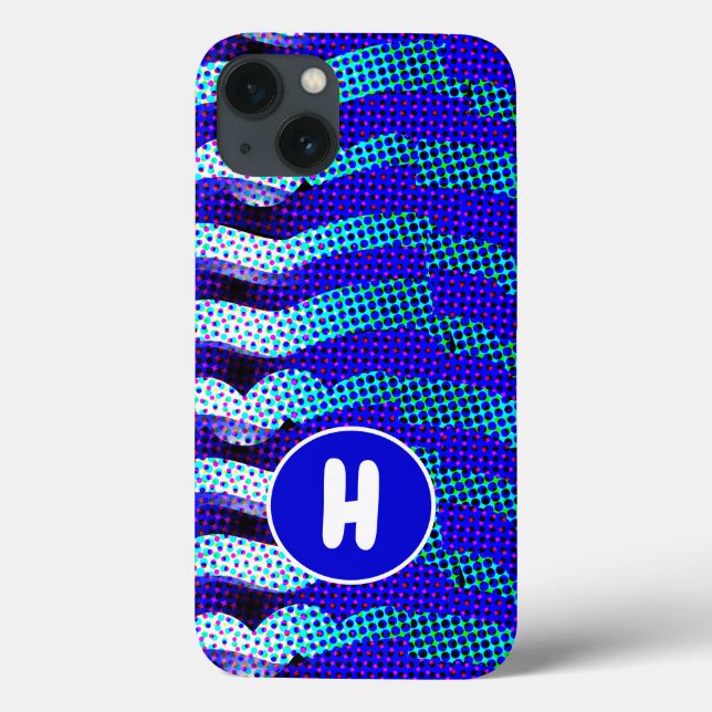 Abstraktes Funky Wave Pattern Blau, grün monogrami Case-Mate iPhone Hülle (Rückseite)