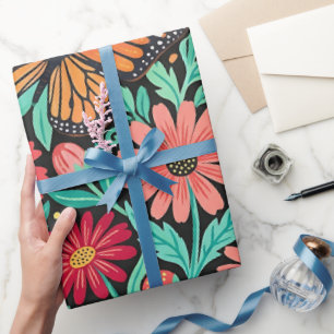 Abstraktes Gänseblümchen-Schmetterling-Geschenkpap Geschenkpapier