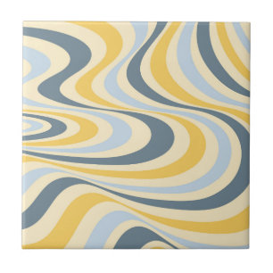Abstraktes, gelb-blaues Swirl-Design Fliese