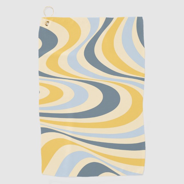 Abstraktes, gelb-blaues Swirl-Design Golfhandtuch (Vorderseite)
