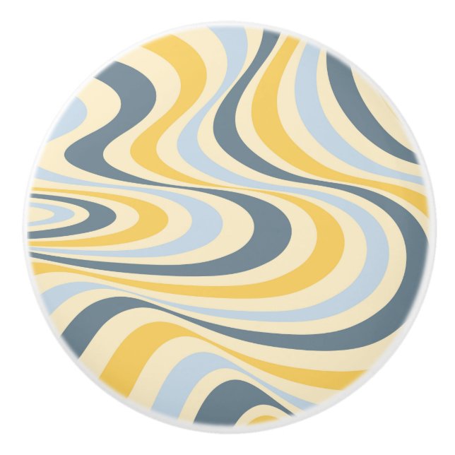 Abstraktes, gelb-blaues Swirl-Design Keramikknauf (Vorderseite)