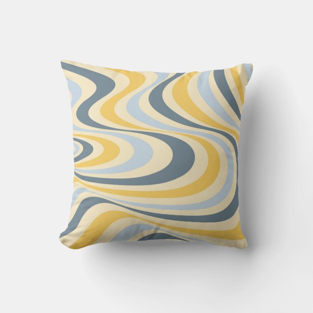 Abstraktes, gelb-blaues Swirl-Design Kissen (Vorderseite)