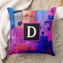 Abstraktes gelb rot blau Musiknoten-Monogramm Kissen