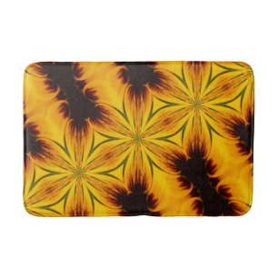 Abstraktes Gelb und Braun Kaleidoskop Kunst Badematte