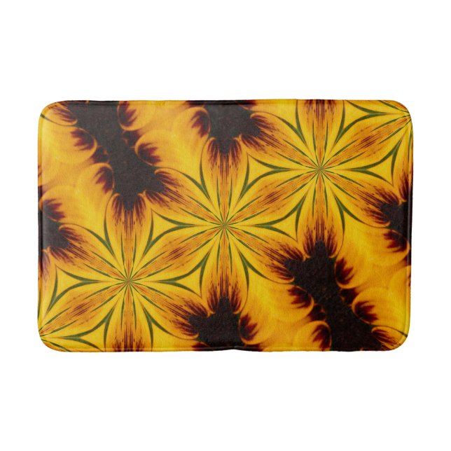 Abstraktes Gelb und Braun Kaleidoskop Kunst Badematte (Vorderseite)