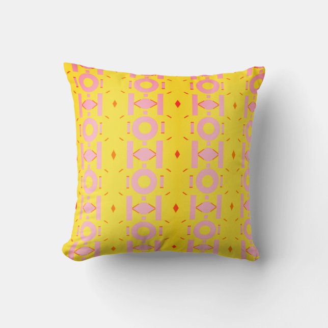 Abstraktes Gelb- und rosa Muster mit Geometrie Kissen (Vorderseite)