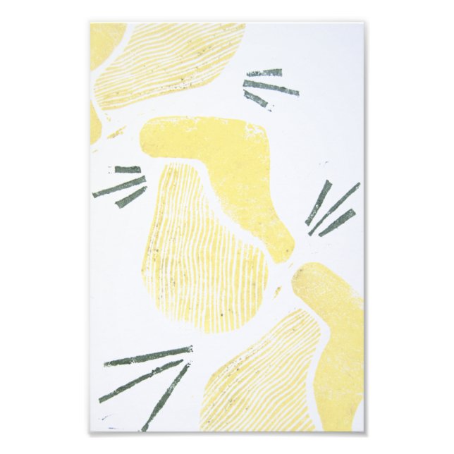 Abstraktes gelbes Linocut-Foto drucken Fotodruck (Vorne)