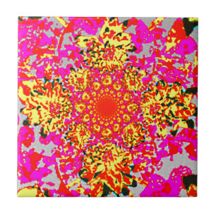 Abstraktes gelbes rosa Blumendahlie-Blumen-Muster Fliese