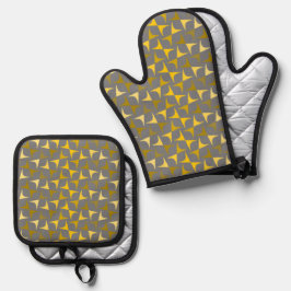 Abstraktes gelbes und graues Muster Ofenhandschuh & Topflappen-Set