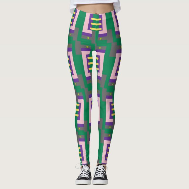 Abstraktes Gelbmuster mit Linien und Punkten Leggings (Vorderseite)