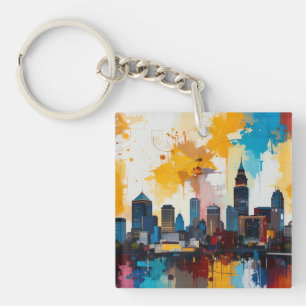 Abstraktes Gemälde Atlanta Georgia City Skyline 2 Schlüsselanhänger