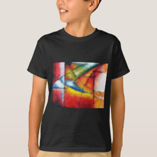 abstraktes Gemälde in Rot-Gelb-Blau T-Shirt