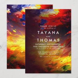 Abstraktes Gemälde mit farbenfroher Luft. Hochzeit Einladung
