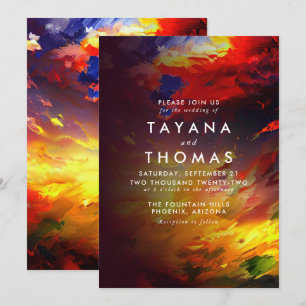 Abstraktes Gemälde mit farbenfroher Luft. Hochzeit Einladung