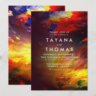 Abstraktes Gemälde mit farbenfroher Luft. Hochzeit Einladung