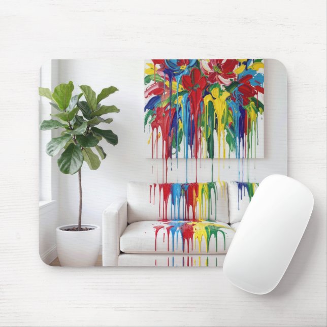 Abstraktes Gemälde tropfende Farbe auf weißem Sofa Mousepad (Mit Mouse)