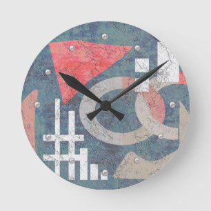 Abstraktes Gemälde Vintage blaue Korallengeometrie Runde Wanduhr