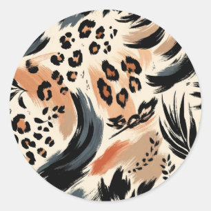 Abstraktes Gemaltes Exotisches Tierprint Leopard Runder Aufkleber