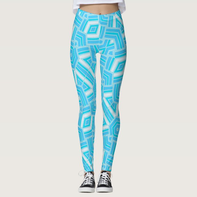 Abstraktes Geo Blue+White Leggings, die Psydefexmu Leggings (Vorderseite)