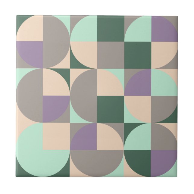 Abstraktes geometrisch grünes Lavendelbeige Fliese (Vorderseite)