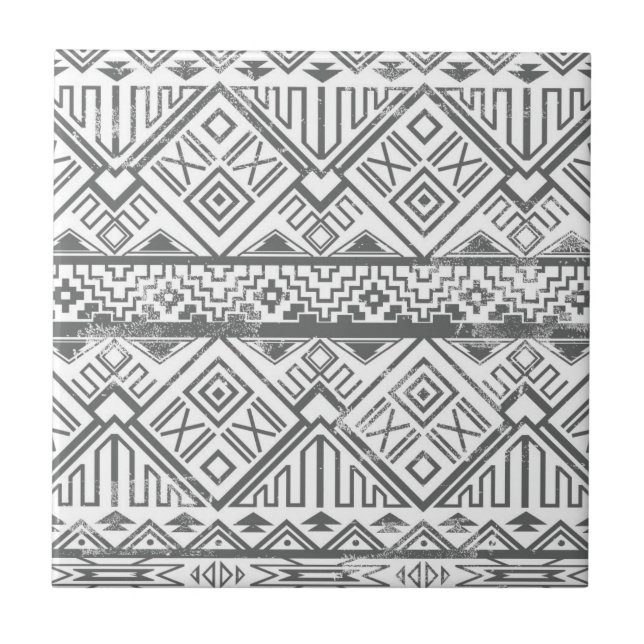 Abstraktes geometrisches Aztekenmuster 2 Fliese (Vorderseite)