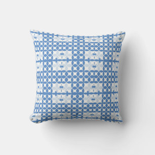 Abstraktes geometrisches Blau- und Weißmuster Kissen