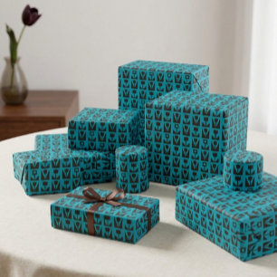 Abstraktes geometrisches blaues Blumenmuster Geschenkpapier