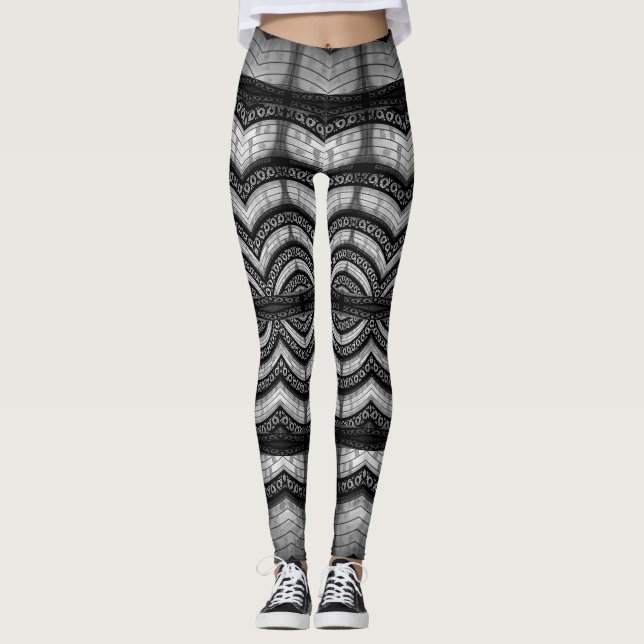 Abstraktes geometrisches Collage Muster Leggings (Vorderseite)