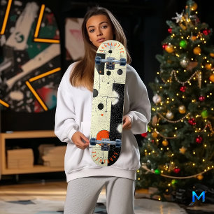 Abstraktes geometrisches creme und orange Skateboa Skateboard