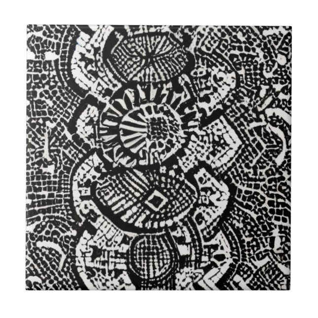 Abstraktes geometrisches Design Schwarz-weiß Fliese (Vorderseite)