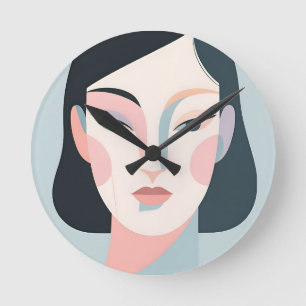Abstraktes geometrisches Frauenporträt Minimalist Runde Wanduhr