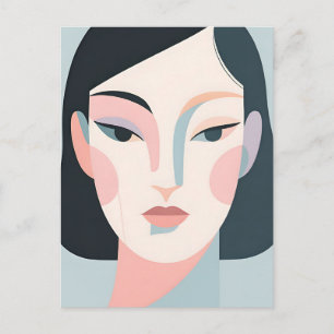 Abstraktes geometrisches Frauenporträt Minimalisti Postkarte