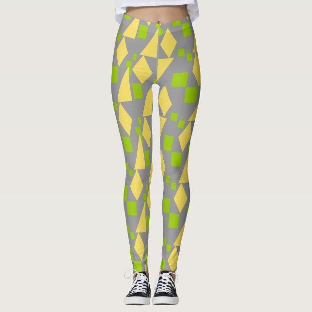 Abstraktes geometrisches, grün gelbes Muster auf G Leggings (Vorderseite)