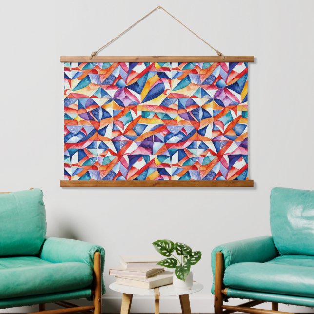 Abstraktes geometrisches Muster 23 - Wandtapeten Wandteppich Mit Holzrahmen (Wohnzimmer)