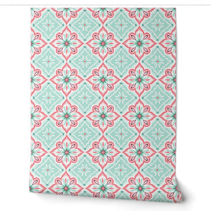 Abstraktes geometrisches Muster aquamarin und rosa Tapete