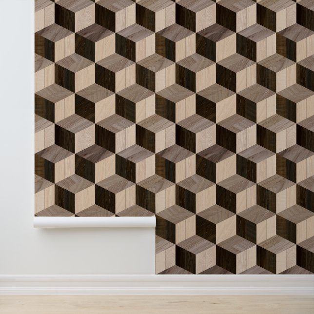 Abstraktes geometrisches Muster aus Holz Tapete (Anwendung)
