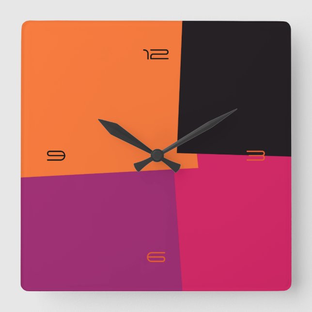 Abstraktes geometrisches Muster der Retro-Farbe Nr Quadratische Wanduhr (Vorderseite)