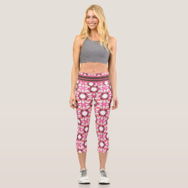 Abstraktes geometrisches Muster des rosa weißen Kr Capri Leggings