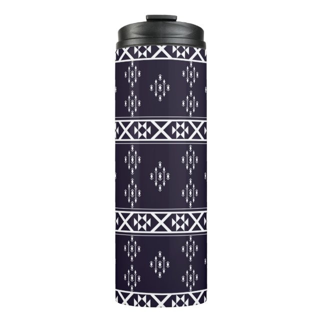 Abstraktes geometrisches Muster Design Blaue Rücks Thermosbecher (Vorderseite)