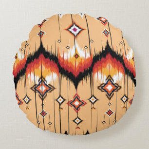 Abstraktes geometrisches Muster, Ikat Geo Rundes Kissen