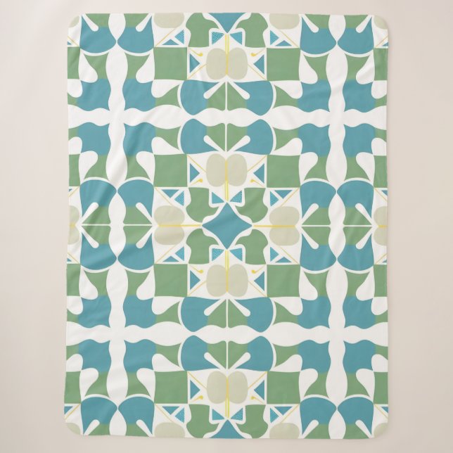 Abstraktes geometrisches Muster in grün und blau Sherpadecke (Vorderseite)