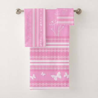 Abstraktes geometrisches Muster in rosa Badhandtuch Set