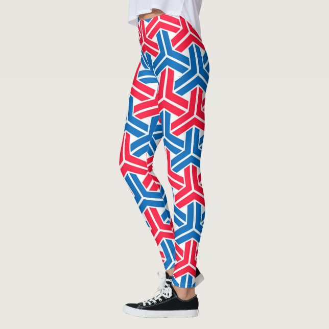 Abstraktes geometrisches Muster in Rot und Blau Leggings (Links)