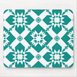 Abstraktes geometrisches Muster in Weiß und Grün Mousepad