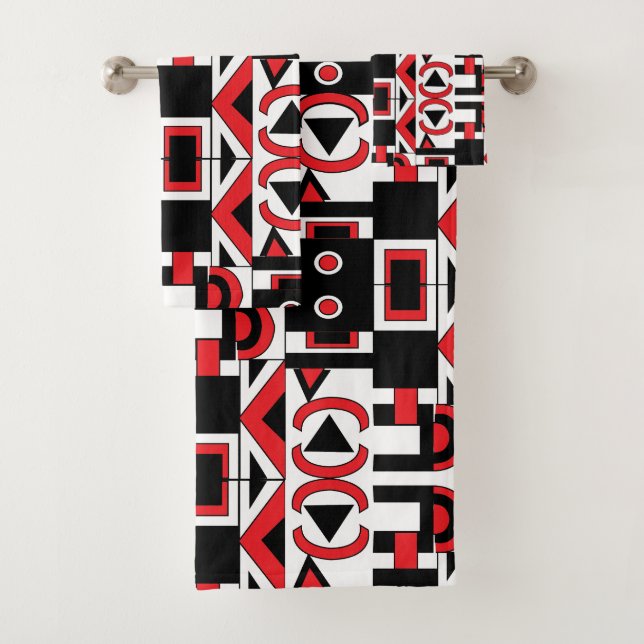 Abstraktes geometrisches Muster Modernes Schwarzes Badhandtuch Set (Insitu)