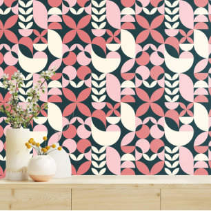 Abstraktes geometrisches Muster Navy, Pink, Tapete