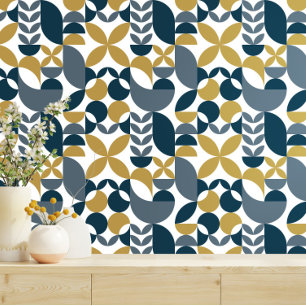 Abstraktes geometrisches Muster Navy, Senf Tapete
